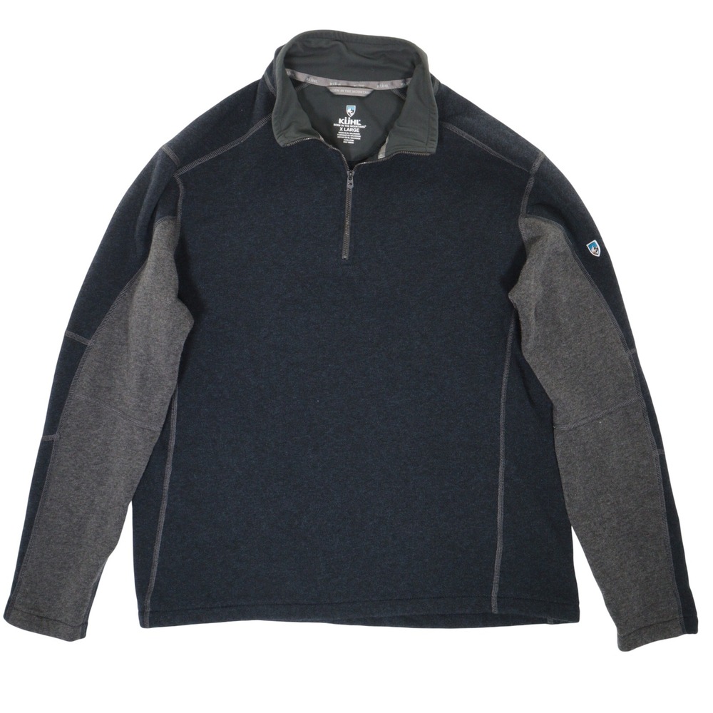 Kuhl Revel 1/4 Zip Pullover Men XL Fleece Sweater Hiking Outdoor Navy Gray Blue